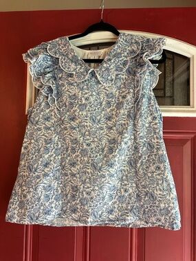 Blue Floral Ruffled Collar Blouse - Women